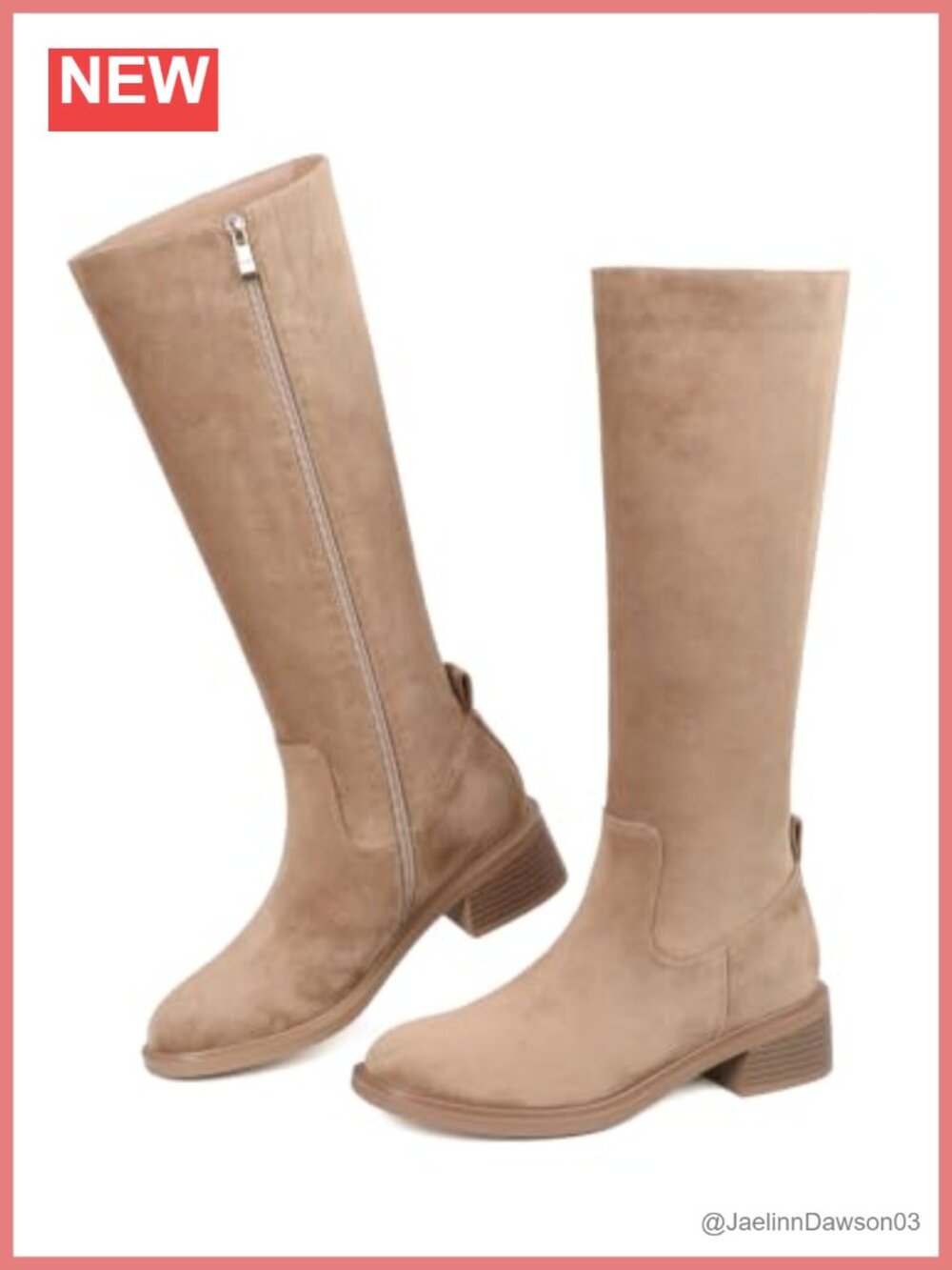 Women's Knee High Suede Boots Side Zip Round Toe Low Heel - Picture 6 of 6